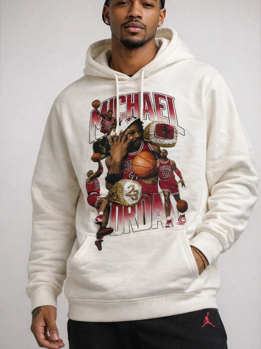 Nike Air Jordan Michael Jordan Graphic‎ Hoodie Cream Mens Medium HJ4396-133 NWT